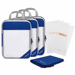 Gonex Compression Packing Cubes Set, Travel Suitcase Luggage Organizer 3pcs  Shoe Bag  4 Zip Bags Deep blue