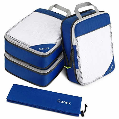 Gonex Compression Packing Cubes Set, Travel Suitcase Luggage Organizer 3pcs  Shoe Bag  4 Zip Bags Deep blue