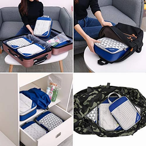 Gonex Compression Packing Cubes Set, Travel Suitcase Luggage Organizer 3pcs  Shoe Bag  4 Zip Bags Deep blue