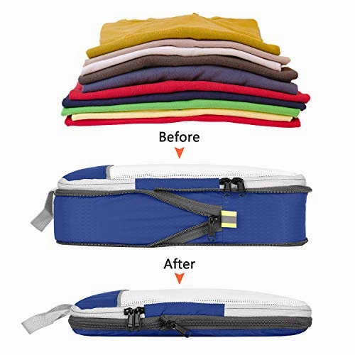 Gonex Compression Packing Cubes Set, Travel Suitcase Luggage Organizer 3pcs  Shoe Bag  4 Zip Bags Deep blue