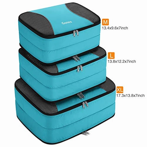 Gonex Large Packing Cubes, Double Sided Travel Suitcase Organizer 3 pcs Blue