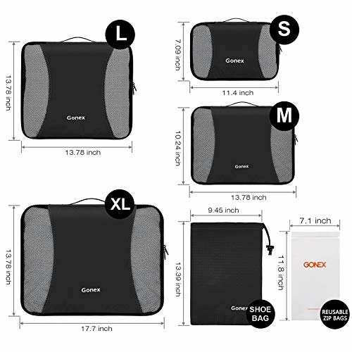 Gonex Packing Cubes Set, Lightweight Travel Organizers Bags 5pcs   1 Shoe Bag  4 Reusable Zip
