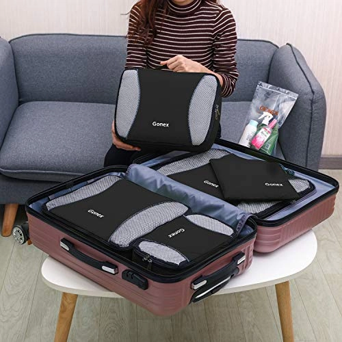 Gonex Packing Cubes Set, Lightweight Travel Organizers Bags 5pcs   1 Shoe Bag  4 Reusable Zip