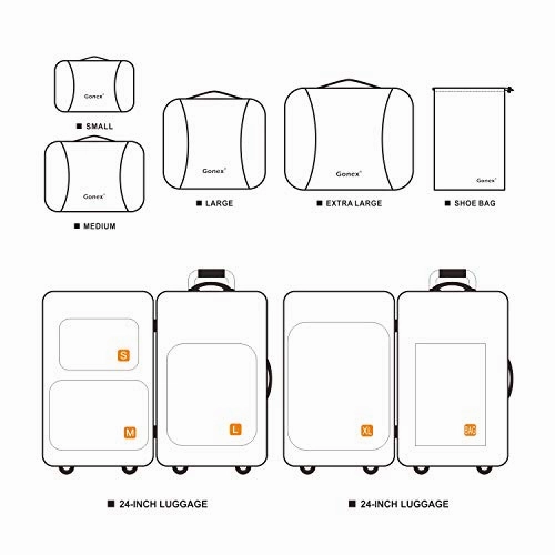 Gonex Packing Cubes Set, Lightweight Travel Organizers Bags 5pcs   1 Shoe Bag  4 Reusable Zip