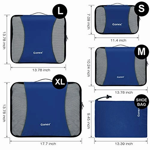 Gonex Packing Cubes Travel Luggage Organizer with Shoe Bag (Deep Blue)