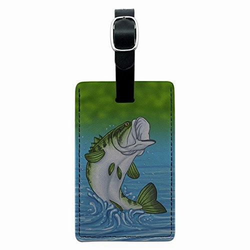 Graphics & More Bass Fishing Jumping Out of Water Leather Luggage Id Tag Suitcase, Black