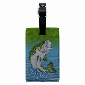 Graphics & More Bass Fishing Jumping Out of Water Leather Luggage Id Tag Suitcase, Black