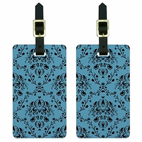 Graphics And More Damask Elegant Blue Black Luggage Tags Suitcase Carry-On Id Set Of 2