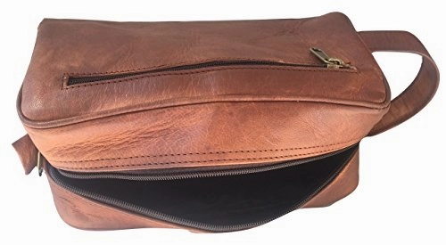 Handmade Goat Genuine Leather Toiletry Bag Dopp Kit Shaving And Grooming Kit For Travel ~ Gift