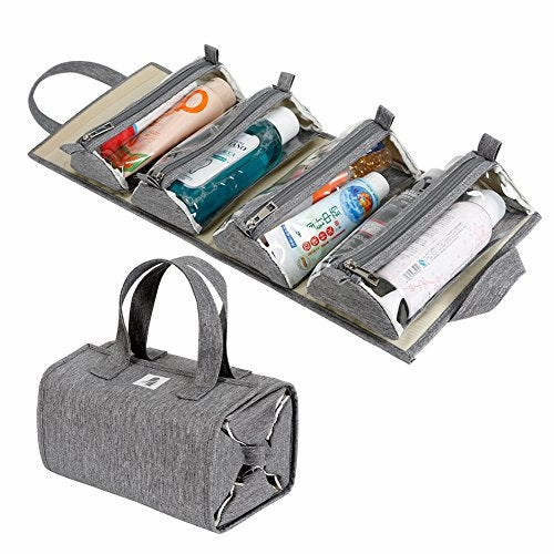 Hanging Roll-Up Makeup Bag / Toiletry Kit / Travel Organizer for Women - 4 Removable Storage Bags - Organize Make Up, Cosmetics, First Aid, Medicine, Personal Care, Bathroom, Palette / Brush Holder