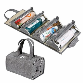 Hanging Roll-Up Makeup Bag / Toiletry Kit / Travel Organizer for Women - 4 Removable Storage Bags - Organize Make Up, Cosmetics, First Aid, Medicine, Personal Care, Bathroom, Palette / Brush Holder