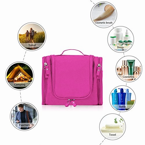 Hanging Toiletry Bag Travel Cosmetic Kit - Large Essentials Organizer - Sturdy Hook Makeup bag - Heavy Duty Waterproof for Men and Womens (Rose Pink)