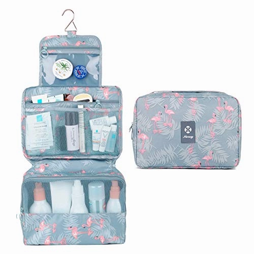 Hanging Travel Toiletry Bag Cosmetic Make up Organizer for Women and Girls Waterproof (A-Flamingo)
