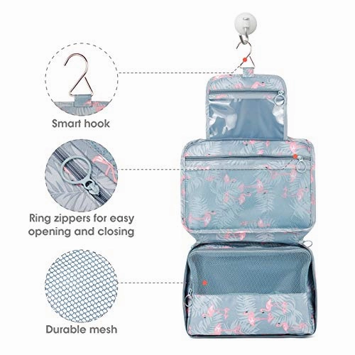 Hanging Travel Toiletry Bag Cosmetic Make up Organizer for Women and Girls Waterproof (A-Flamingo)