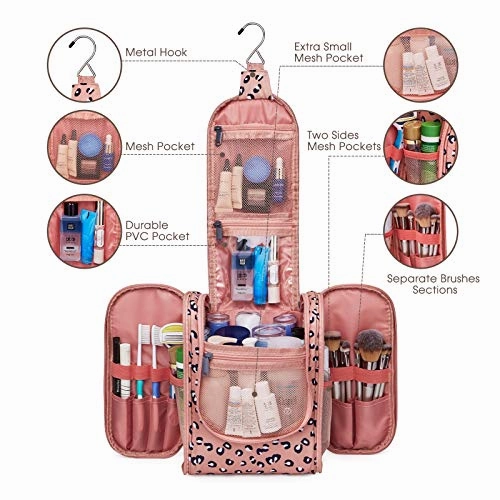 Hanging Travel Toiletry Bag Cosmetic Make up Organizer for Women and Men (Orange Leopard)