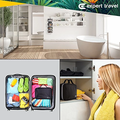 Hanging Travel Toiletry Bag for Men and Women | Makeup Bag | Cosmetic Bag | Bathroom and Shower Organizer Kit | Leak Proof | 2 Sizes - Large (34"x11") & XL Family Size (42"x13")