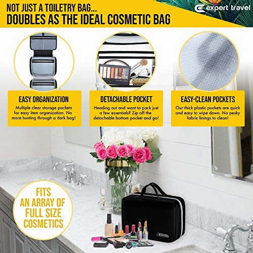 Hanging Travel Toiletry Bag for Men and Women | Makeup Bag | Cosmetic Bag | Bathroom and Shower Organizer Kit | Leak Proof | 2 Sizes - Large (34"x11") & XL Family Size (42"x13")