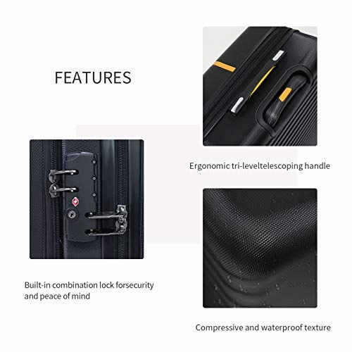 Hardside Expandable Luggage Set with Spinner Wheels, TSA Lock, Large Capacity, 20/26/30 ABS Suitcase, Black