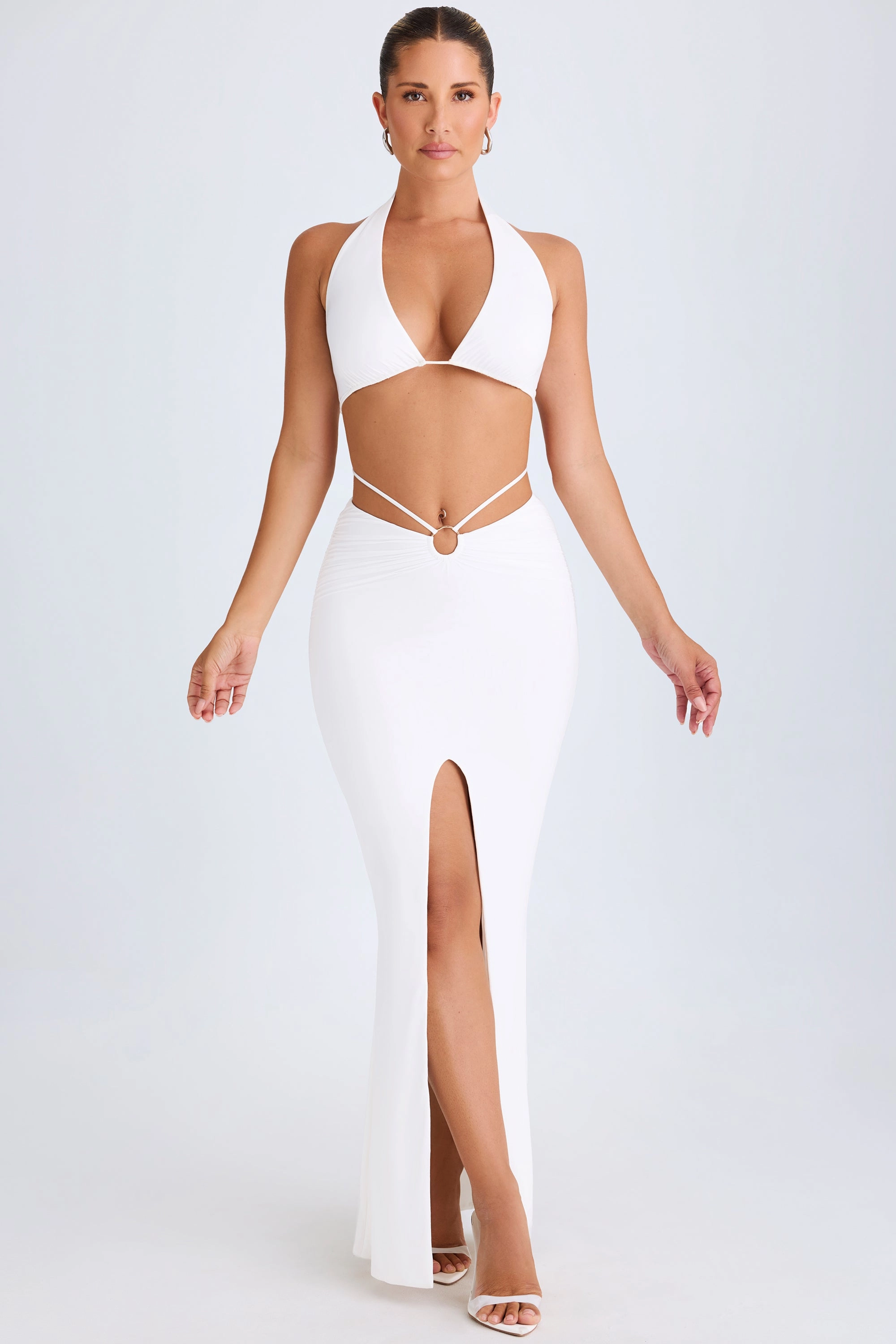 Hardware-Detail Mid-Rise Maxi Skirt in White Bottoms Womens - women's pants clearance