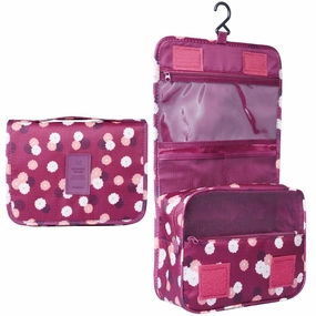 Heavy Duty Waterproof Hanging Toiletry Bag - Travel Cosmetic Makeup Organizer Bag for Women Girls Children Multifunction Travel Kit (Wine Red Daisy)