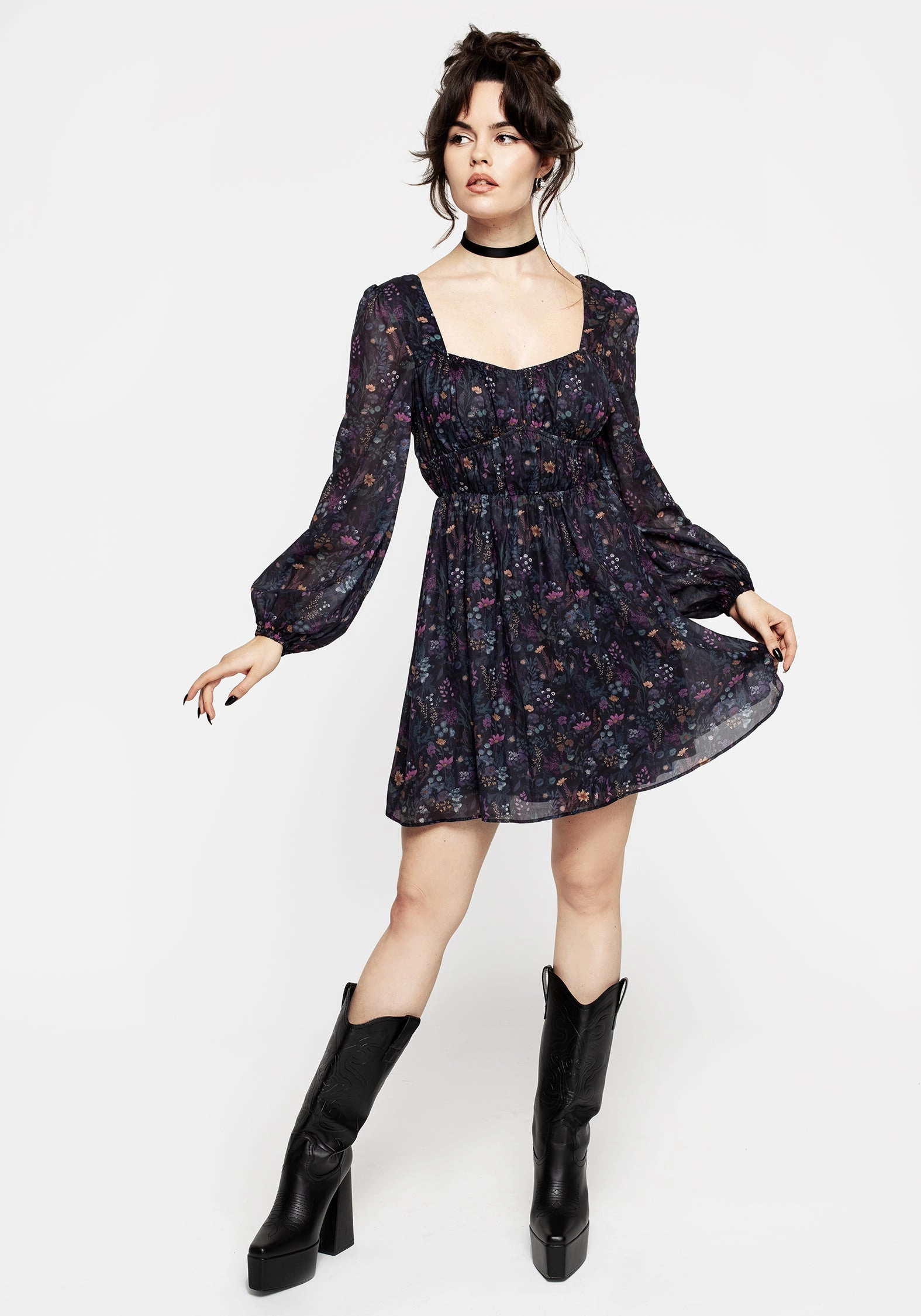 Heliotrope Floral Print Chiffon Mini Dress Dresses Womens - women's dresses clearance