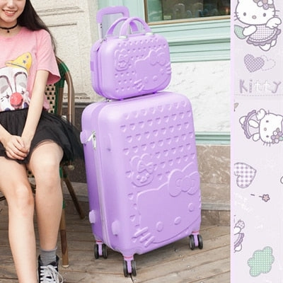Hello Kitty Luggage Bag,Children Women Suitcase Set,Abs Cartoon Travel Box,Rolling Trolley Hardcase