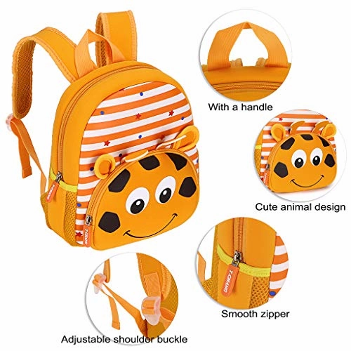 Hipiwe Little Kid Toddler Backpack Baby Boys Girls Kindergarten Pre School Bags Cute Neoprene Cartoon Backpacks for Children 1-5 Years Old (Giraffe)