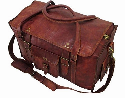 HLC 21" Mens Retro Style Carry on Luggage Flap Duffel Leather Duffel Bag