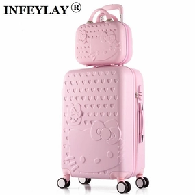 Hot 2Pcs/Set 14Inch Cosmetic Bag Hello Kitty 20/22/24/28 Inch Girl Trolley Case Abs Pc Students