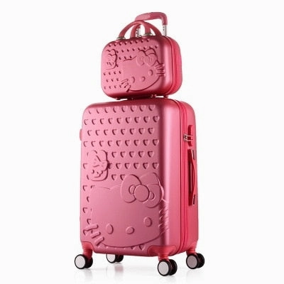 Hot 2Pcs/Set 14Inch Cosmetic Bag Hello Kitty 20/22/24/28 Inch Girl Trolley Case Abs Pc Students