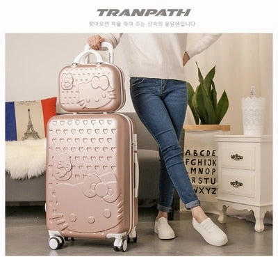 Hot 2Pcs/Set 14Inch Cosmetic Bag Hello Kitty 20/22/24/28 Inch Girl Trolley Case Abs Pc Students