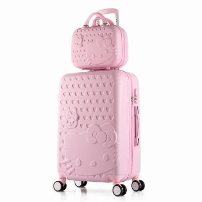 Hot 2Pcs/Set 14Inch Cosmetic Bag Hello Kitty 20/22/24/28 Inch Girl Trolley Case Abs Pc Students