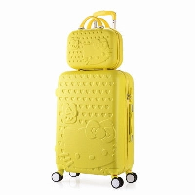 Hot 2Pcs/Set 14Inch Cosmetic Bag Hello Kitty 20/22/24/28 Inch Girl Trolley Case Abs Pc Students
