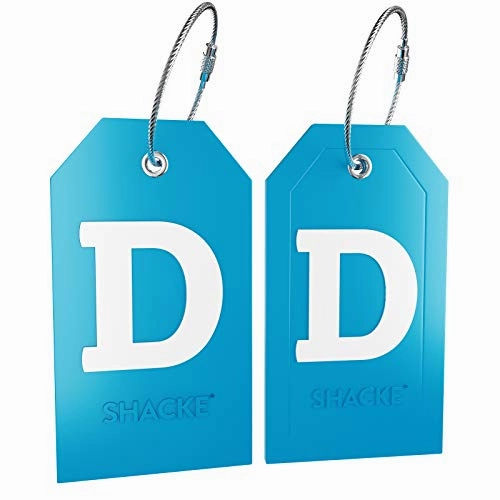 Initial Luggage Tag with Full Privacy Cover and Stainless Steel Loop (Aqua Teal) (D)