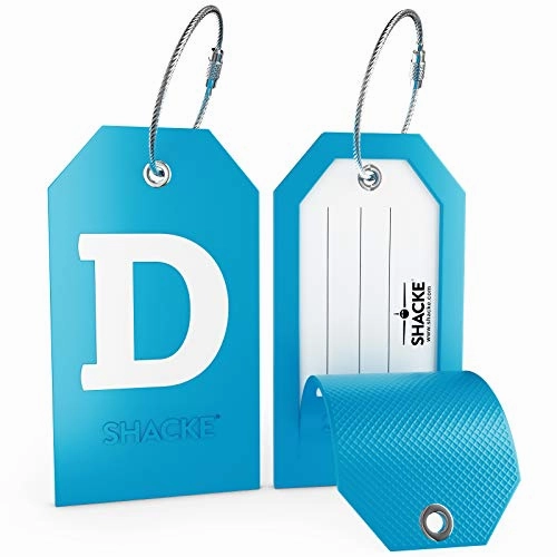 Initial Luggage Tag with Full Privacy Cover and Stainless Steel Loop (Aqua Teal) (D)