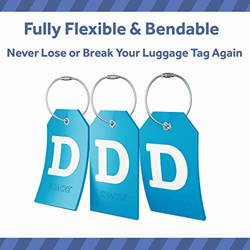 Initial Luggage Tag with Full Privacy Cover and Stainless Steel Loop (Aqua Teal) (D)