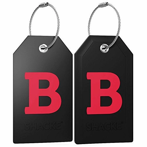 Initial Luggage Tag With Full Privacy Cover And Stainless Steel Loop (Black) (B)