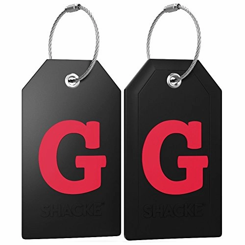 Initial Luggage Tag With Full Privacy Cover And Stainless Steel Loop (Black) (G)