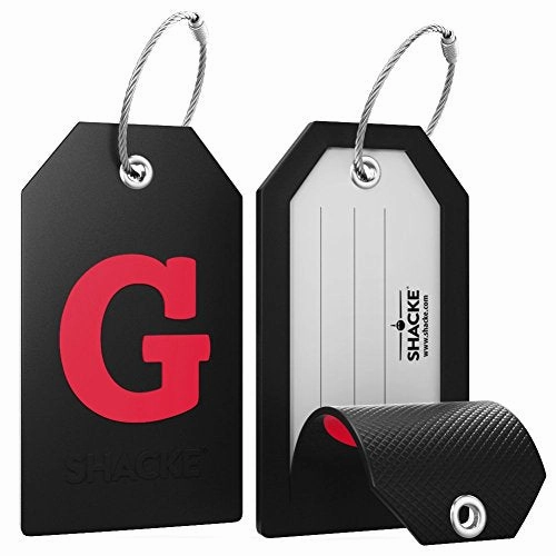 Initial Luggage Tag With Full Privacy Cover And Stainless Steel Loop (Black) (G)