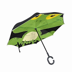 Inverted Umbrella Cute Cartoon Frog Reverse Umbrella UV Protection Windproof for Car Rain Sun