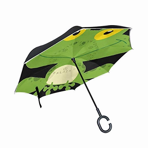 Inverted Umbrella Cute Cartoon Frog Reverse Umbrella UV Protection Windproof for Car Rain Sun
