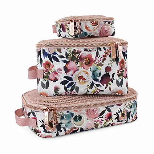 Itzy Ritzy Packing Cubes  Set of 3 Packing Cubes or Travel Organizers; Each Cube Features a Mesh Top, Double Zippers and a Fabric Handle; Blush