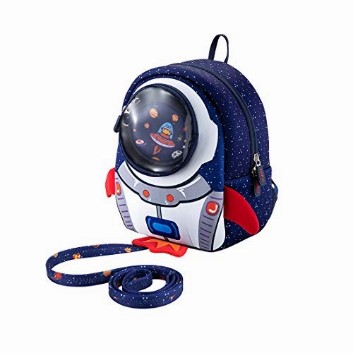 JiePai Rocket Toddler Backpack with Harness Leash 3D Cartoon Snack Nursery Backpack for Kids Boys Girls 1-3 Years Old (Rocket-Blue)