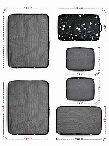 JJ POWER Travel Packing Cubes 6 Set with Bonus Shoe Bag (Starry)