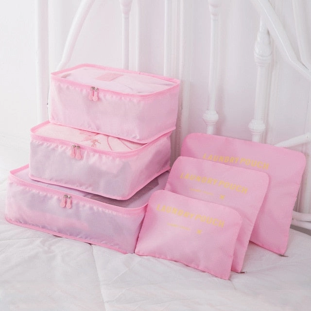 JULY'S SONG 6PCs/Set Travel Bags Luggage Zipper Bag Portable Packing Organizer Waterproof Case
