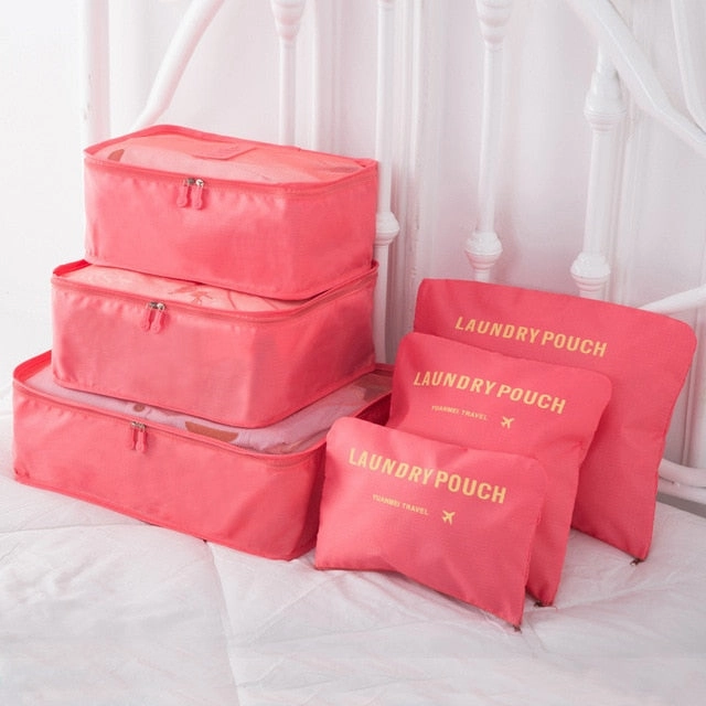 JULY'S SONG 6PCs/Set Travel Bags Luggage Zipper Bag Portable Packing Organizer Waterproof Case