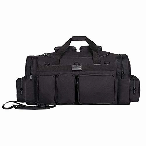 K-Cliffs Tactical Range Duffel Military Molle Gear Travel Sports Gym Bag Lockable Zippers with US Flag Patch 30 Inch Large Black