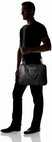 Kenneth Cole Reaction Faux Leather Slim Dual Compartment Top Zip 16" Laptop Business Case, Black
