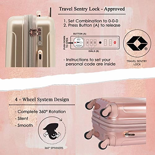 kensie Women's Alma Hardside Spinner Luggage, Rose Gold, Carry-On 20-Inch