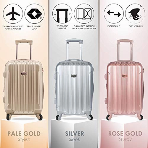 kensie Women's Alma Hardside Spinner Luggage, Rose Gold, Carry-On 20-Inch